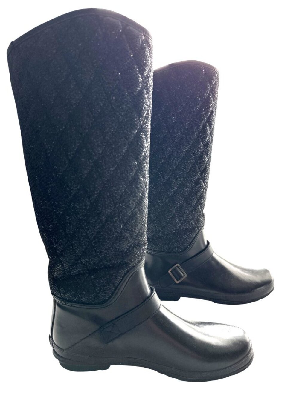 Sperry Black Glitter Quilted Waterproof Rubber Rain Boots Top Sider Size 9 - Picture 2 of 8